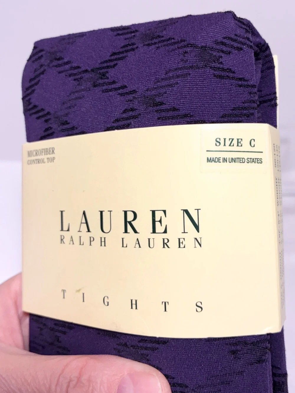 Y2K VTG Lauren Ralph Lauren USA MADE Control Top Patterned Tights Purple Size C